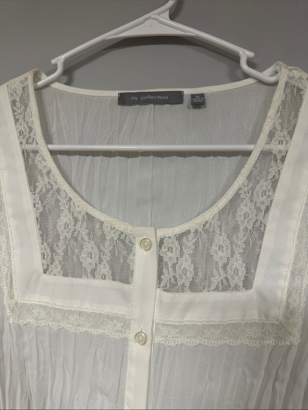 NY Collection Whimsy Fairy  Lace Insets White Crinkled Button Front Blouse  XL - Picture 4 of 8